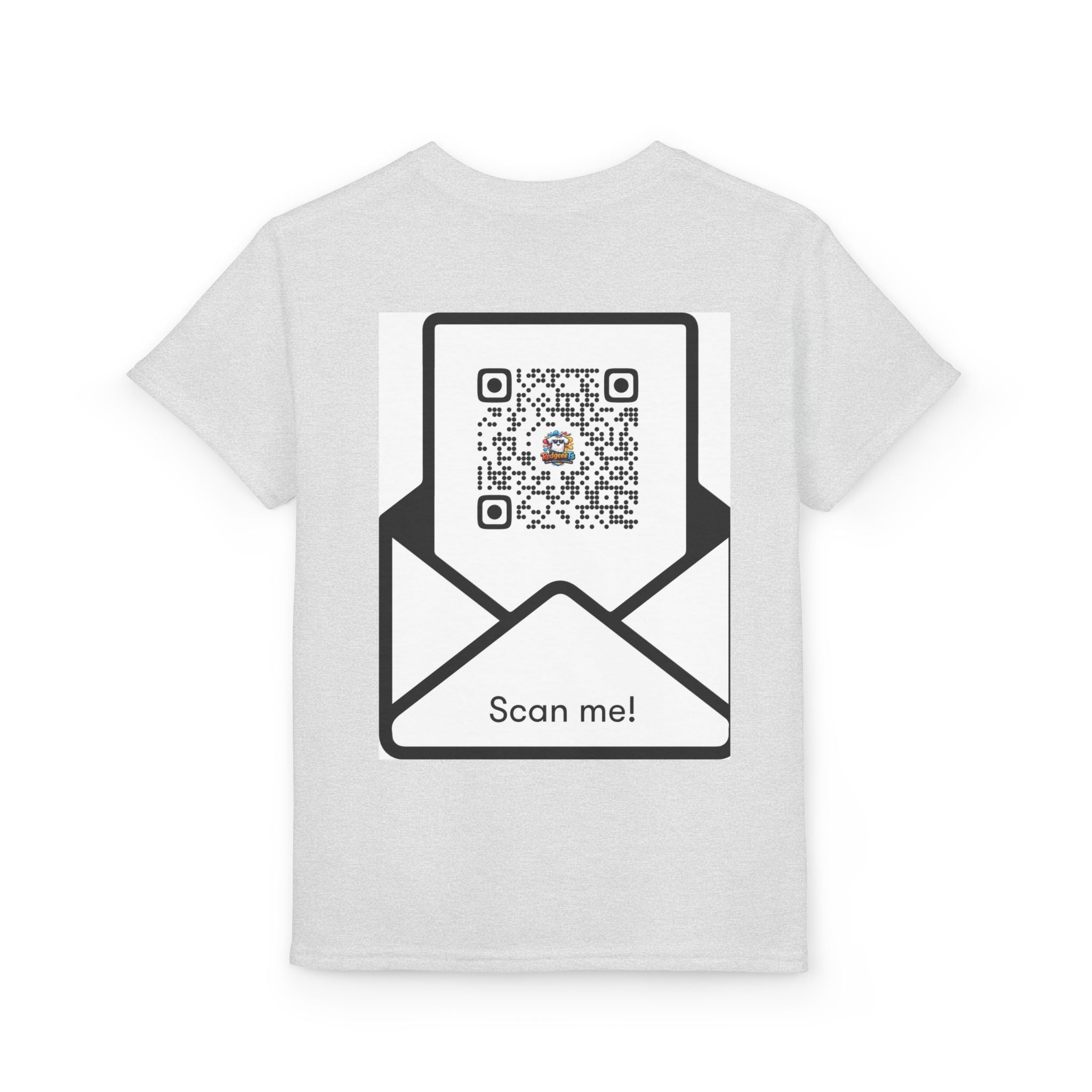 Youth T-Shirt — Fun Mascot Front with 'RedgeeeTs' Logo & Back QR Code 'Scan Me'