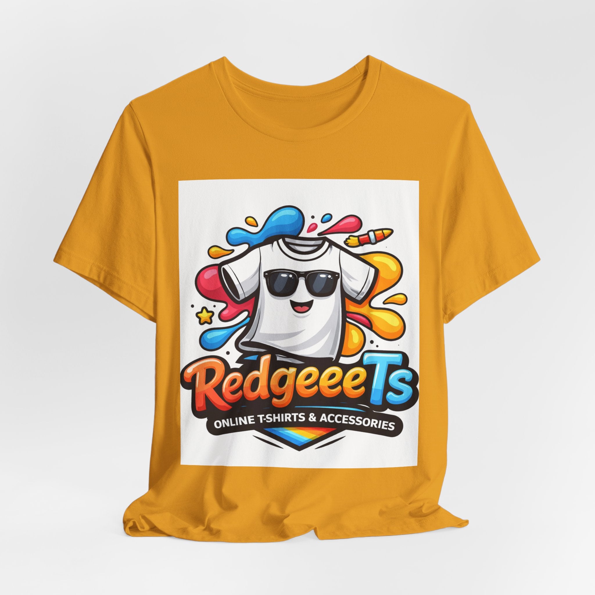 Graphic Tee — Colorful 'RedgeeeTs' Logo Front with QR Code 'Scan Me!' Back