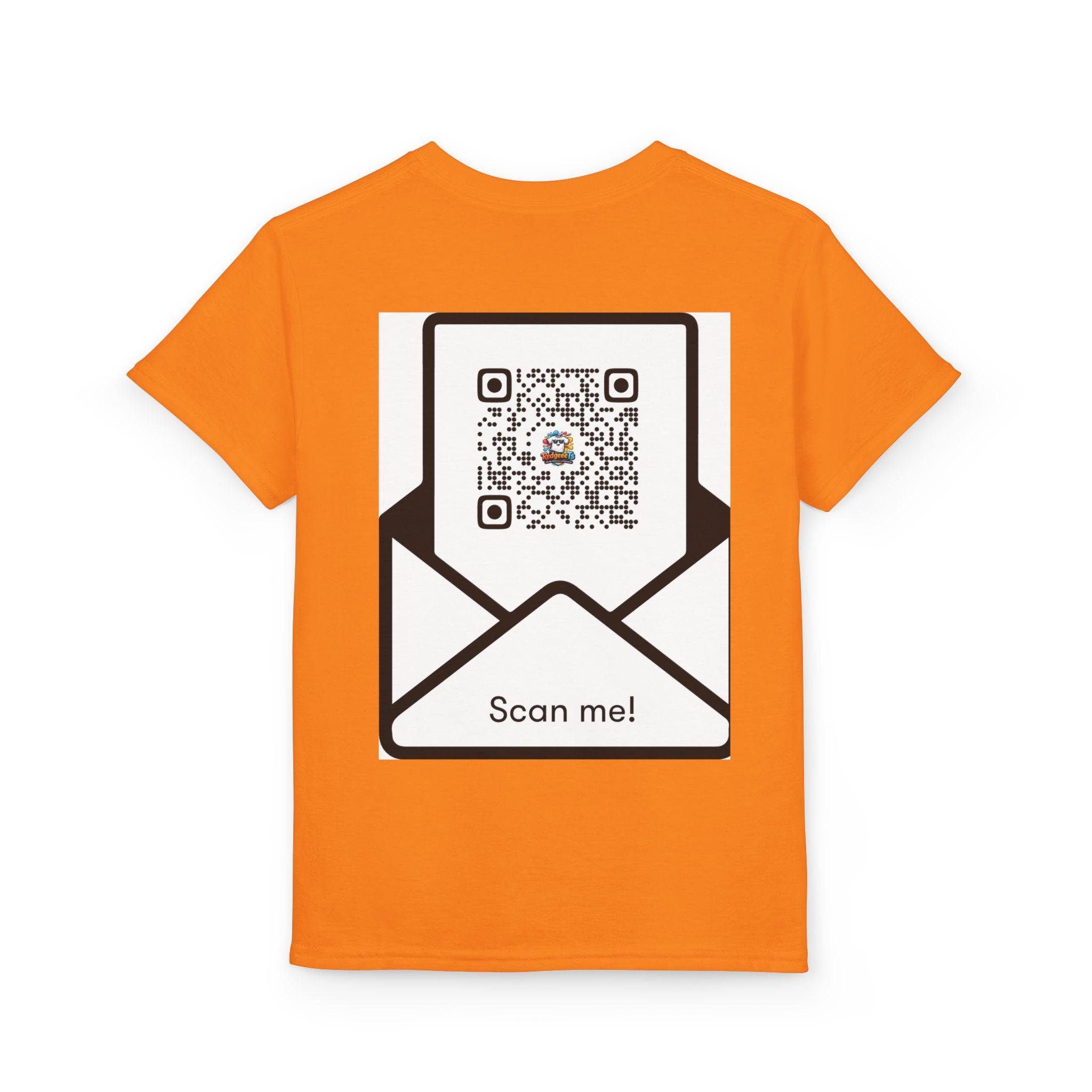 Youth T-Shirt — Fun Mascot Front with 'RedgeeeTs' Logo & Back QR Code 'Scan Me'