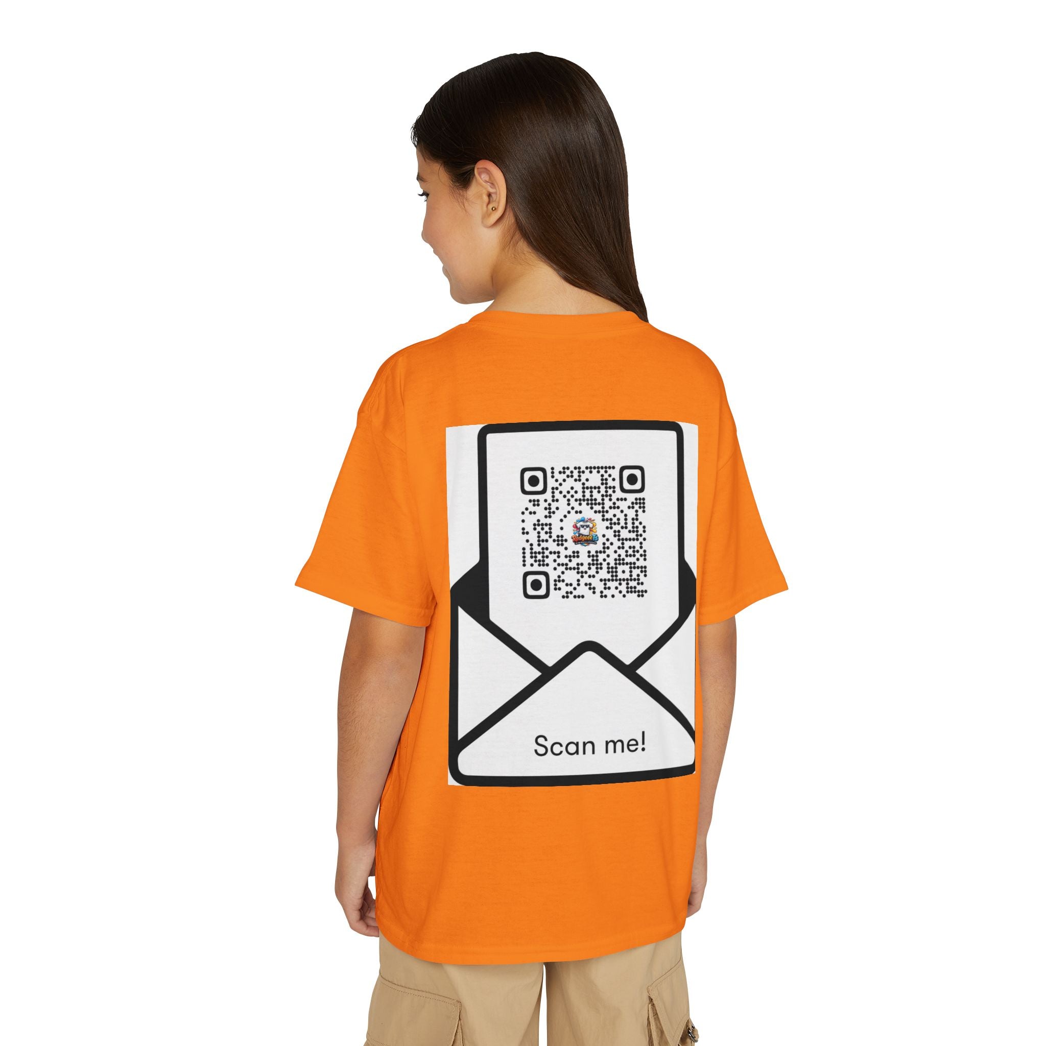 Youth T-Shirt — Fun Mascot Front with 'RedgeeeTs' Logo & Back QR Code 'Scan Me'