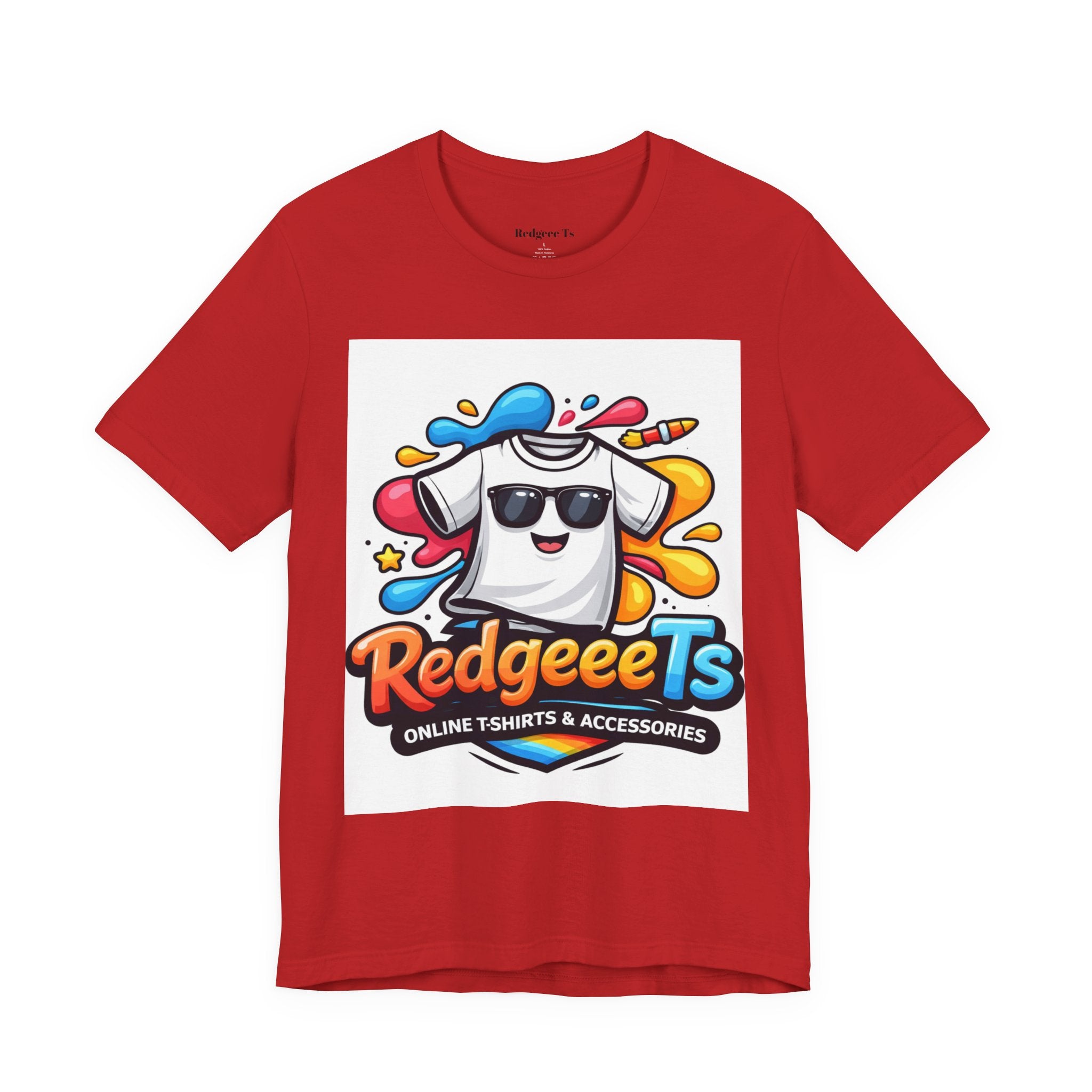 Graphic Tee — Colorful 'RedgeeeTs' Logo Front with QR Code 'Scan Me!' Back