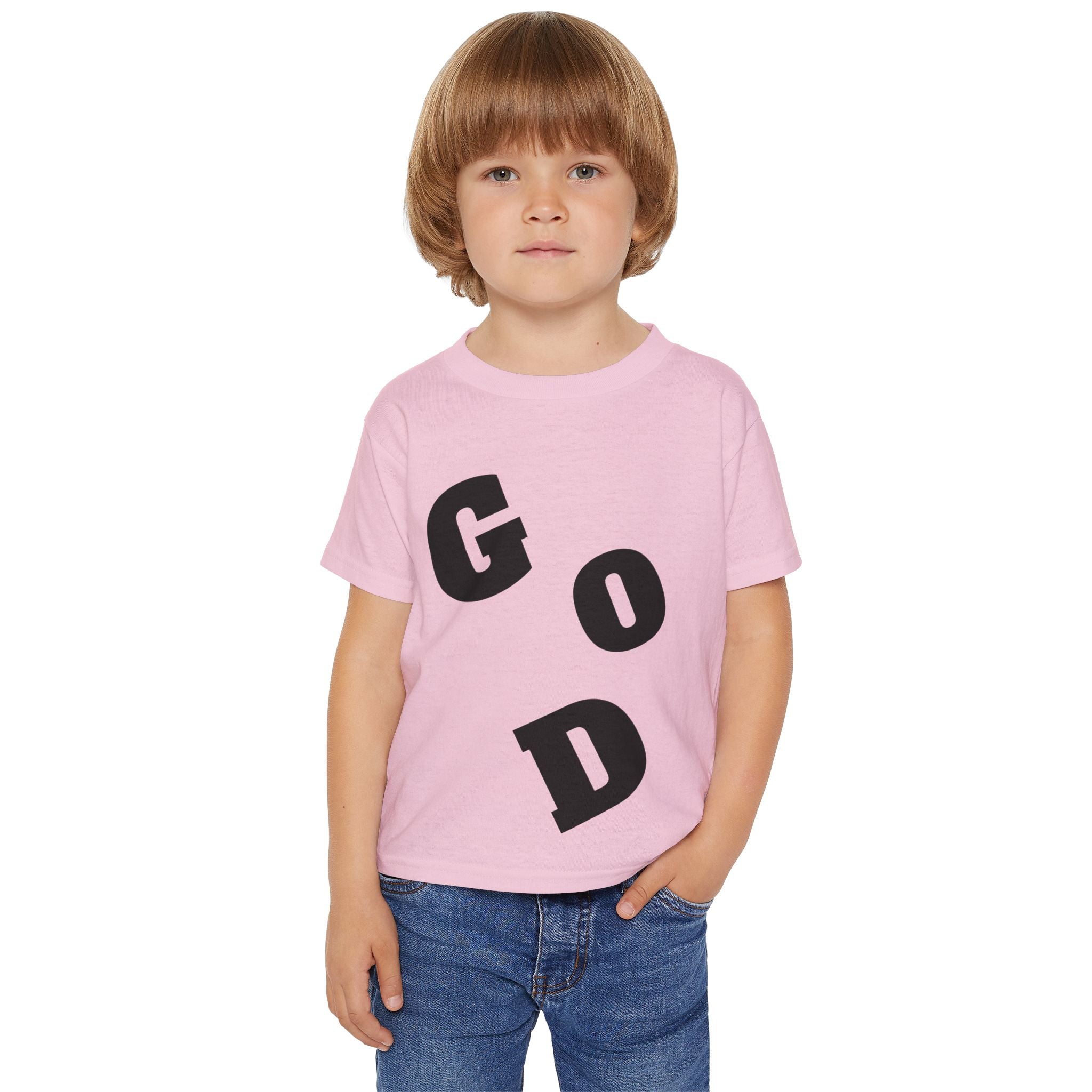 Toddler T‑Shirt — “God Loves Me” Diagonal Bold Typography (Christian Kids Tee)