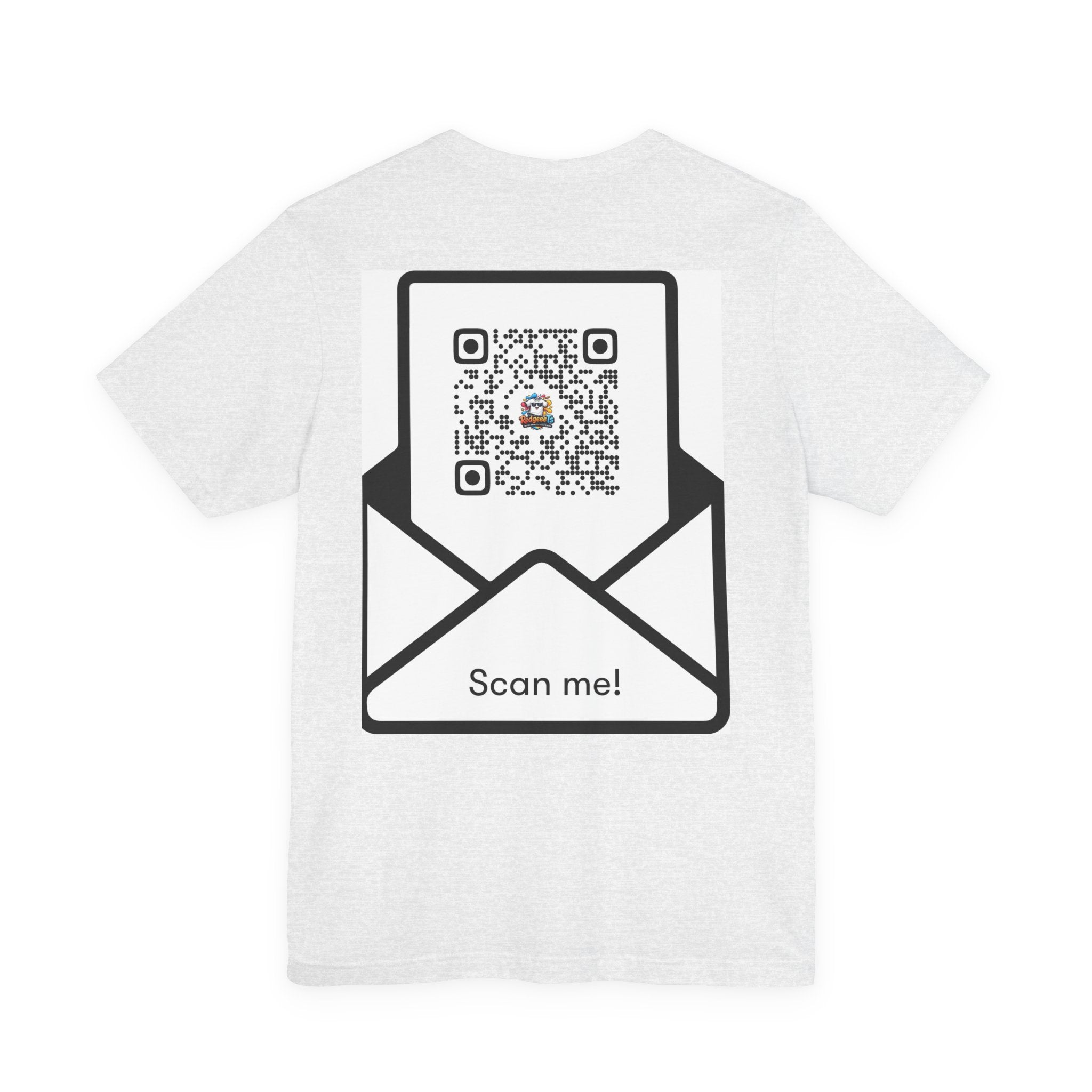 Graphic Tee — Colorful 'RedgeeeTs' Logo Front with QR Code 'Scan Me!' Back