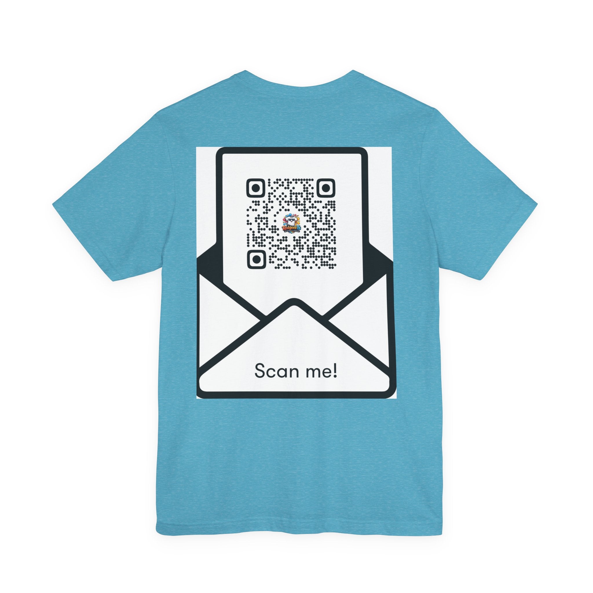 Graphic Tee — Colorful 'RedgeeeTs' Logo Front with QR Code 'Scan Me!' Back