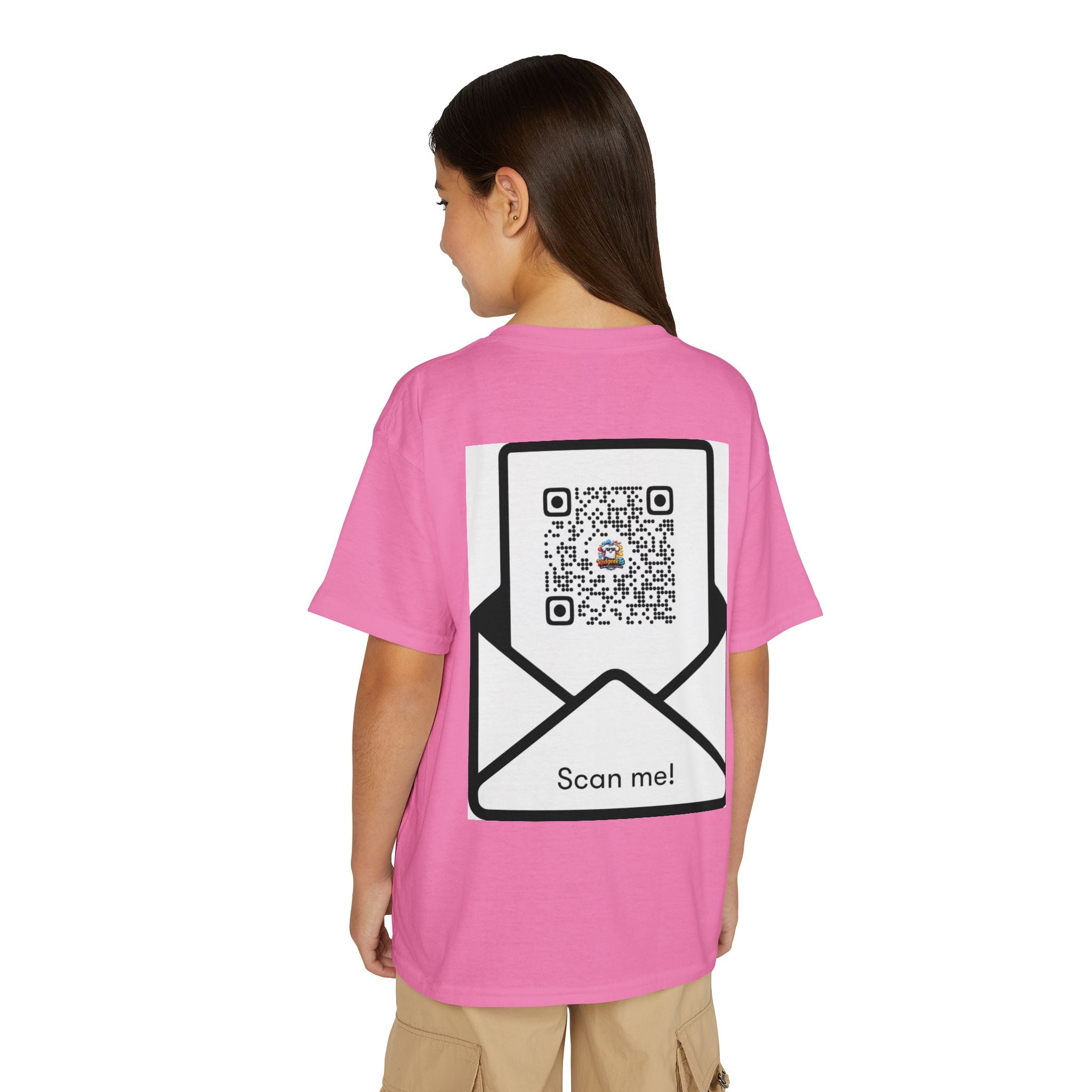 Youth T-Shirt — Fun Mascot Front with 'RedgeeeTs' Logo & Back QR Code 'Scan Me'