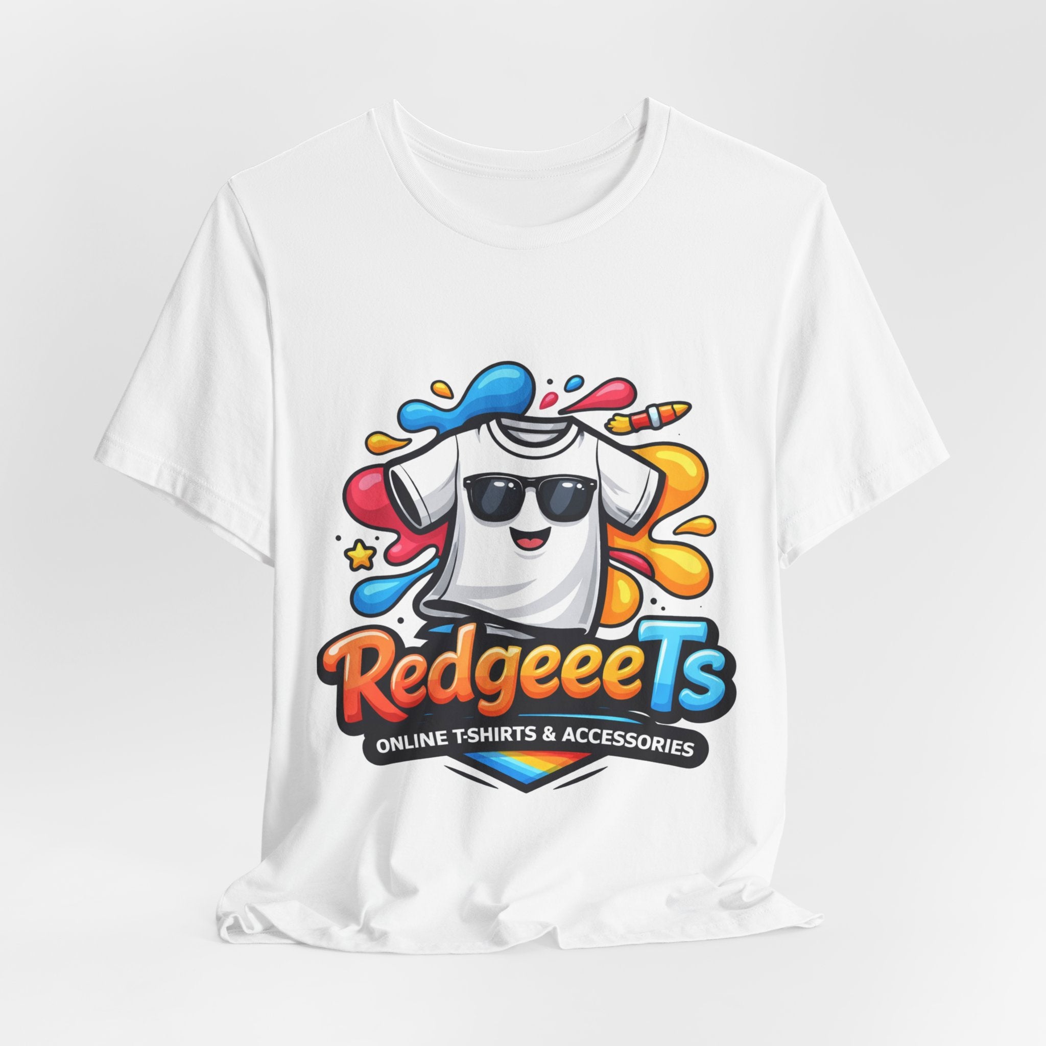 Graphic Tee — Colorful 'RedgeeeTs' Logo Front with QR Code 'Scan Me!' Back
