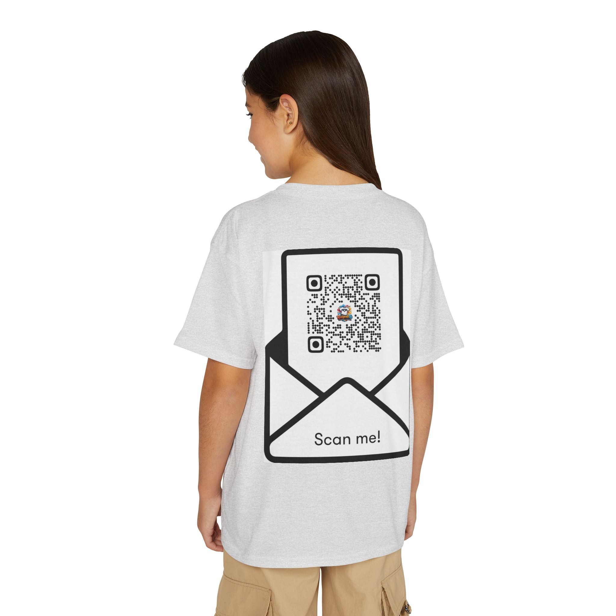 Youth T-Shirt — Fun Mascot Front with 'RedgeeeTs' Logo & Back QR Code 'Scan Me'