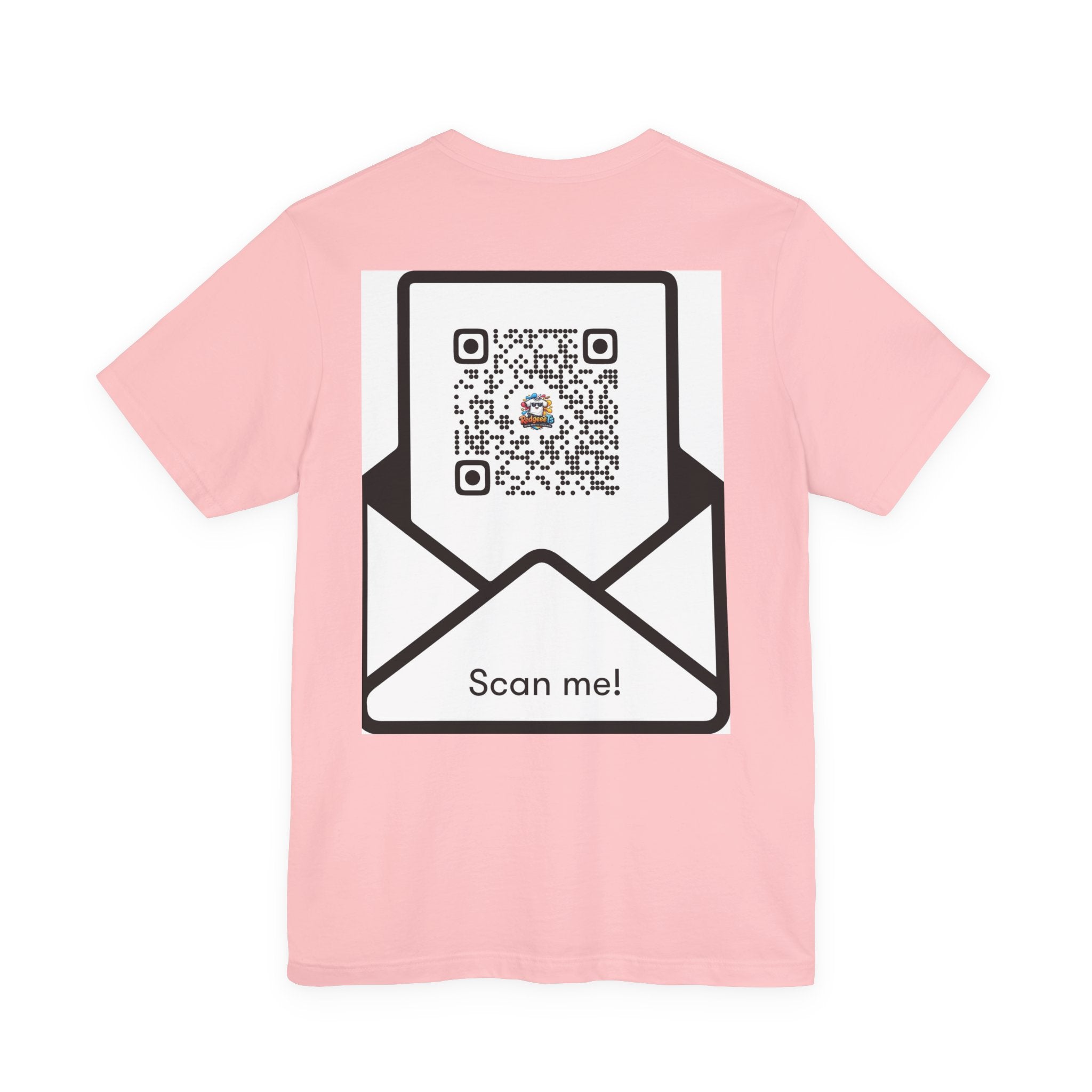 Graphic Tee — Colorful 'RedgeeeTs' Logo Front with QR Code 'Scan Me!' Back