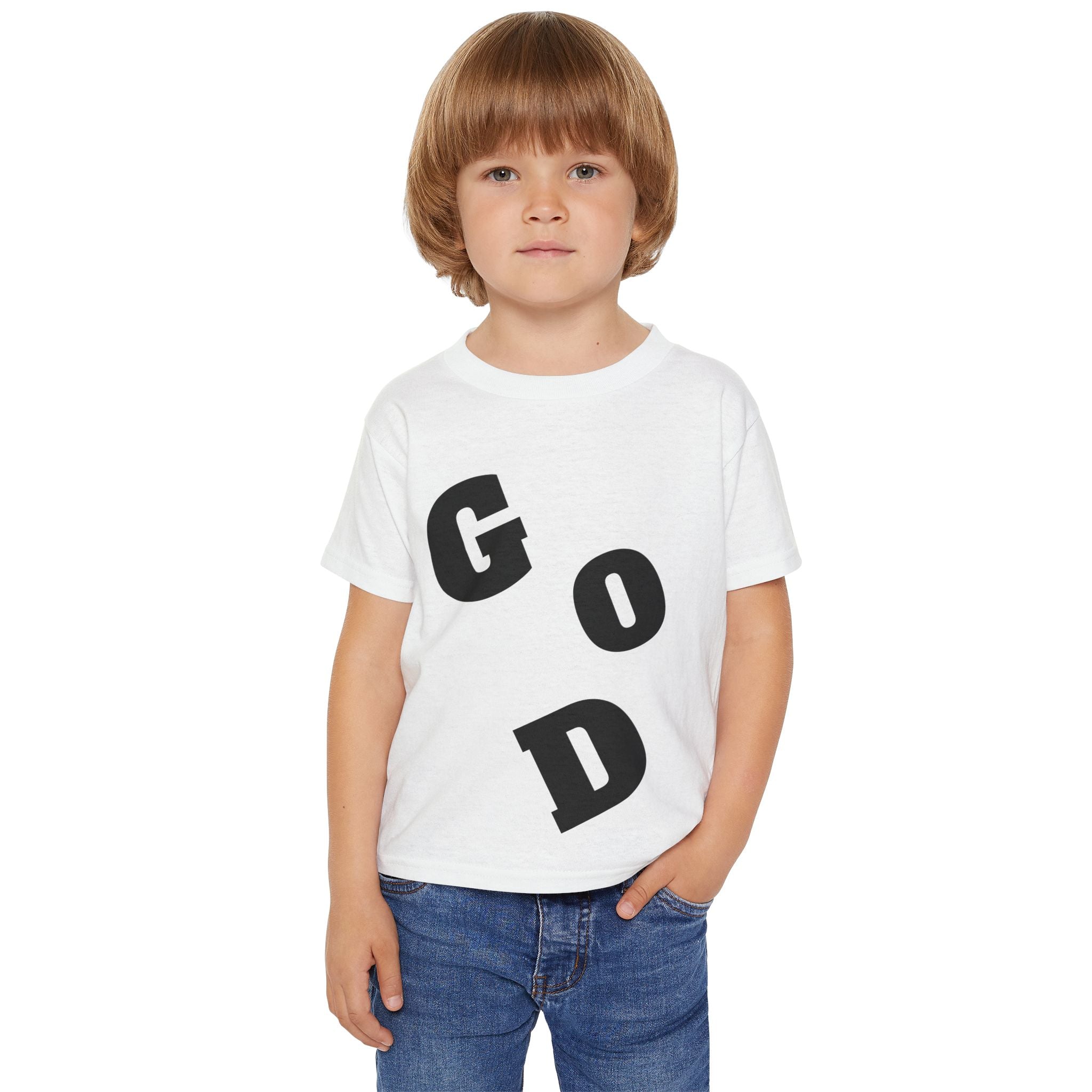 Toddler T‑Shirt — “God Loves Me” Diagonal Bold Typography (Christian Kids Tee)