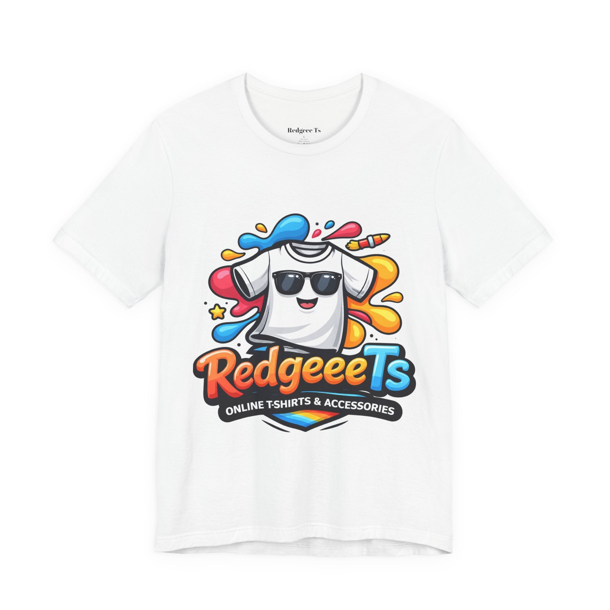 Graphic Tee — Colorful 'RedgeeeTs' Logo Front with QR Code 'Scan Me!' Back