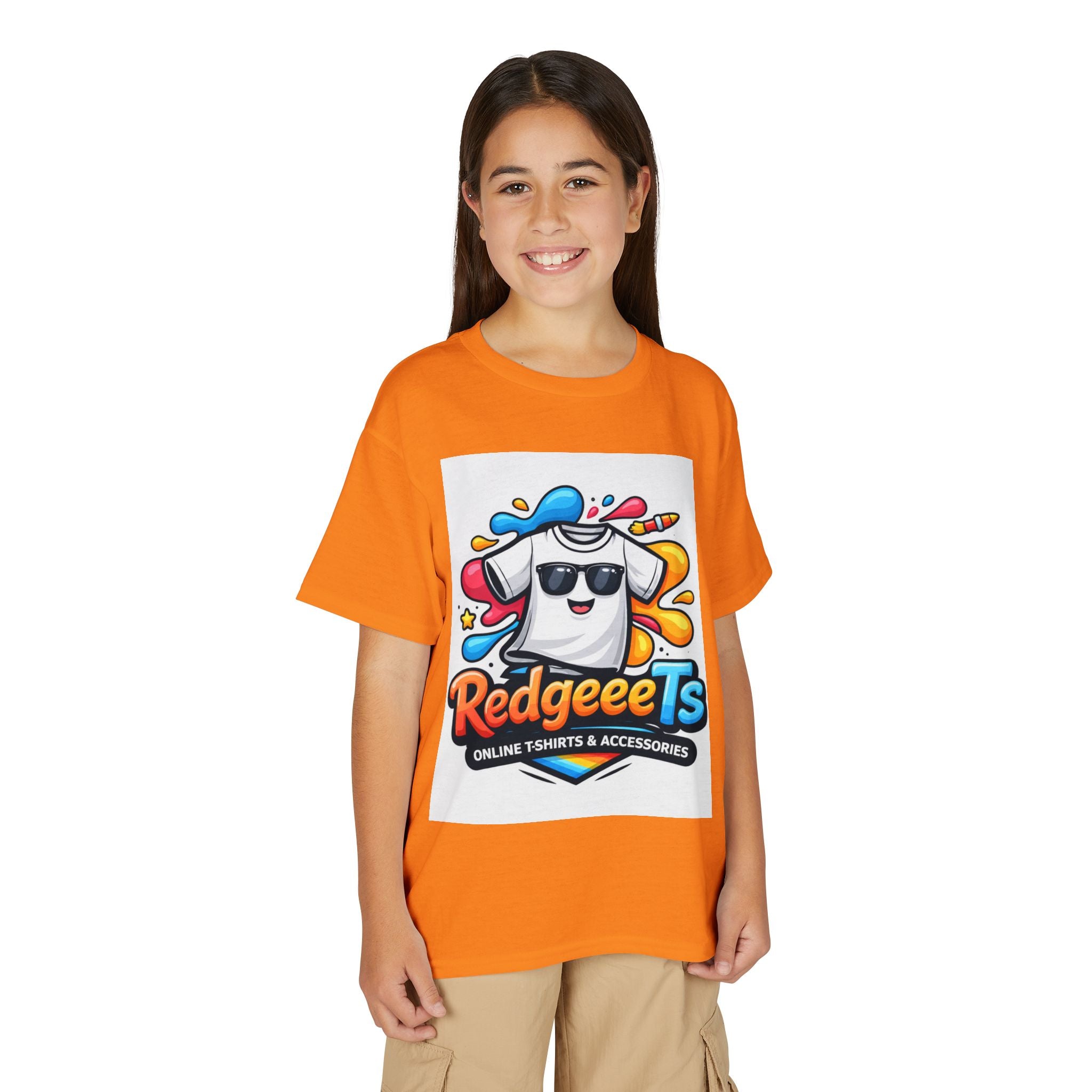 Youth T-Shirt — Fun Mascot Front with 'RedgeeeTs' Logo & Back QR Code 'Scan Me'
