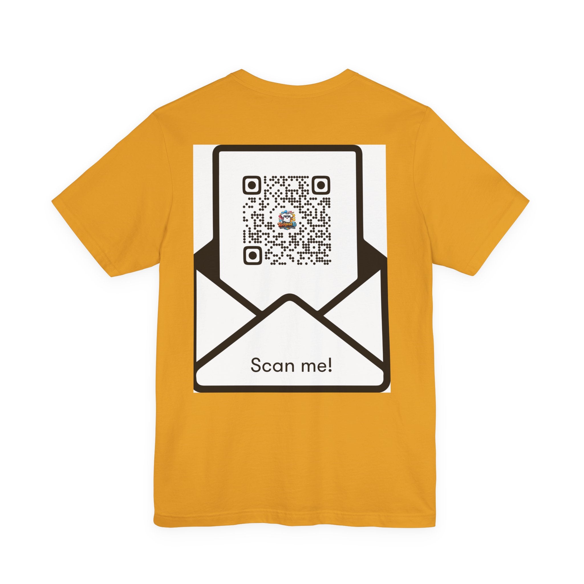 Graphic Tee — Colorful 'RedgeeeTs' Logo Front with QR Code 'Scan Me!' Back