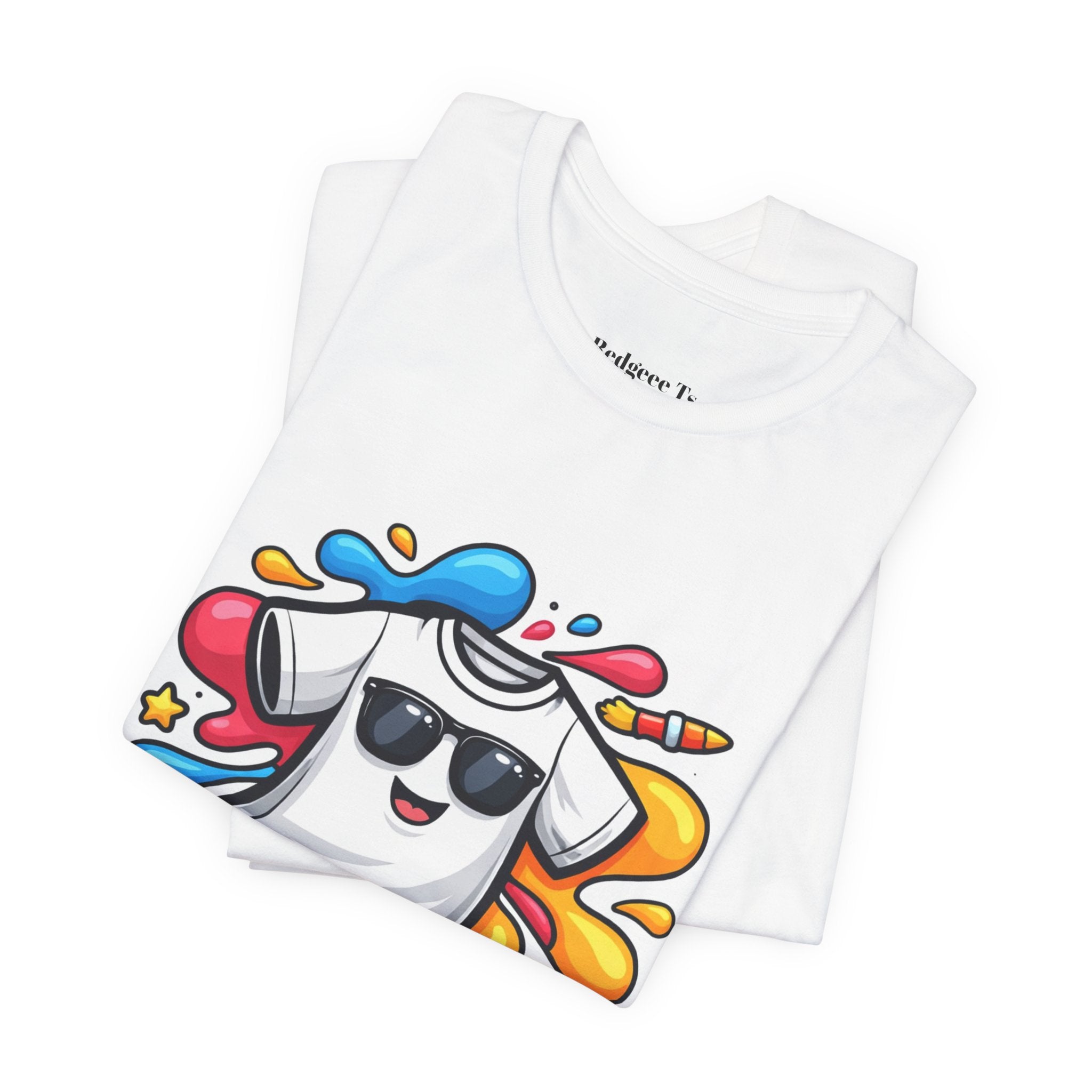 Graphic Tee — Colorful 'RedgeeeTs' Logo Front with QR Code 'Scan Me!' Back