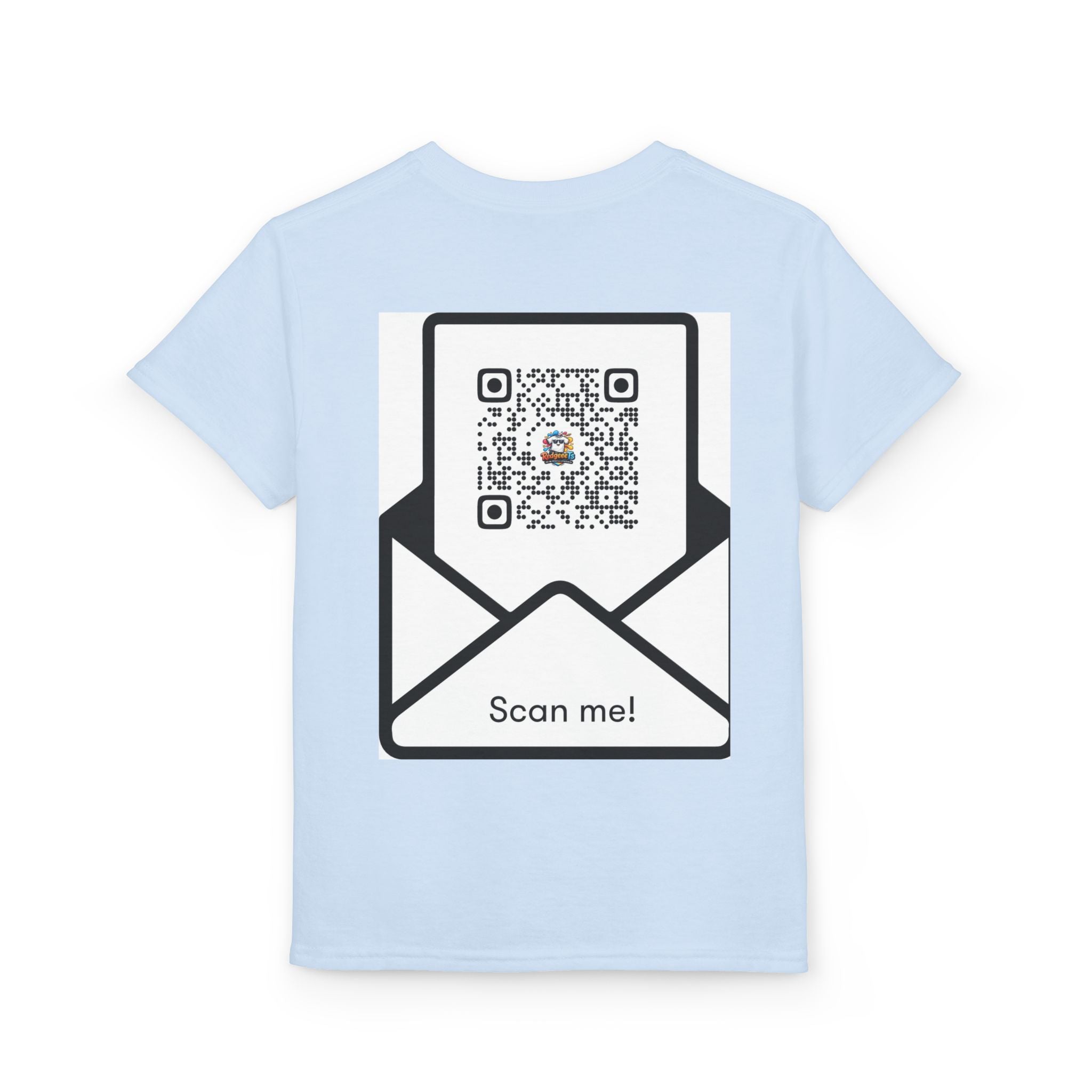 Youth T-Shirt — Fun Mascot Front with 'RedgeeeTs' Logo & Back QR Code 'Scan Me'
