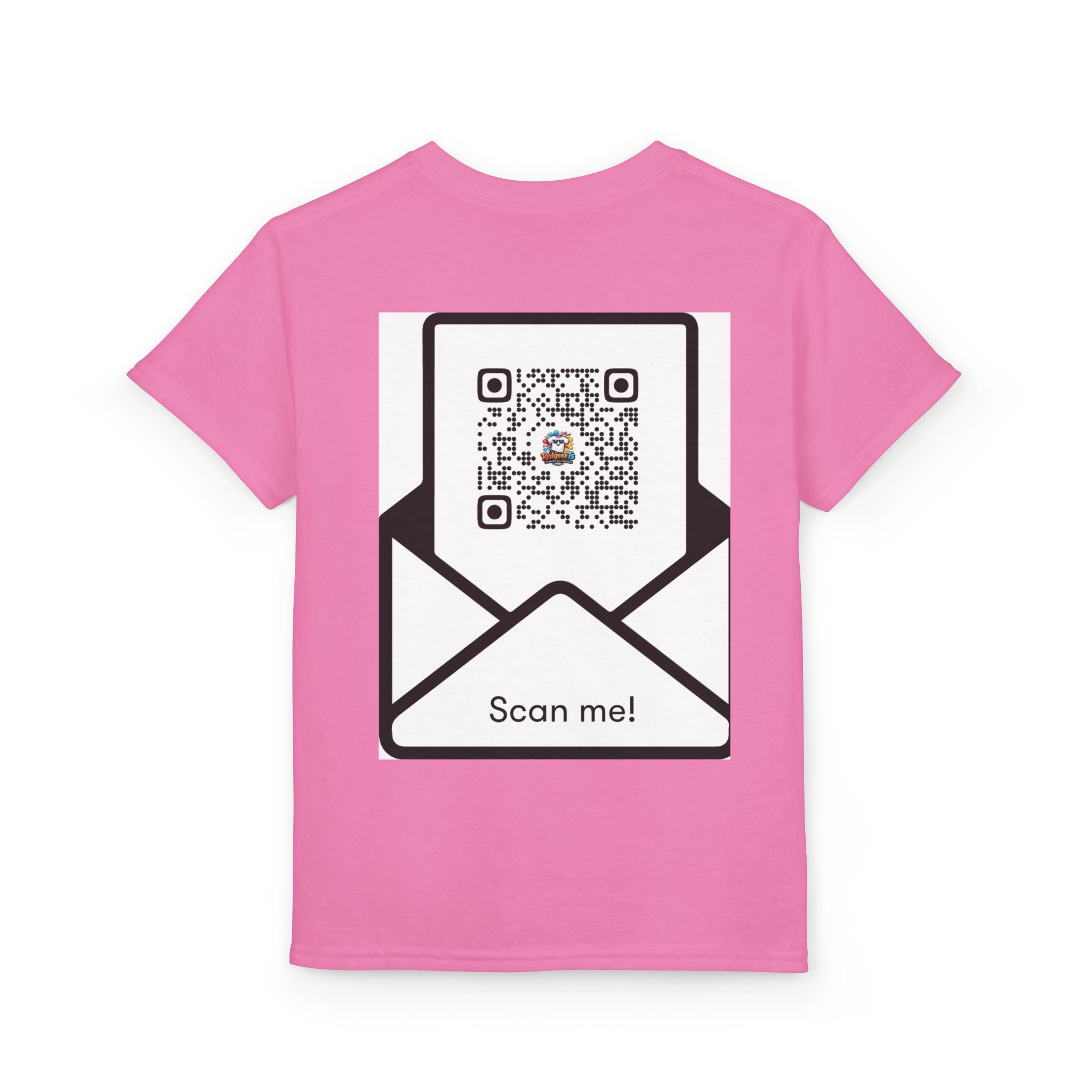 Youth T-Shirt — Fun Mascot Front with 'RedgeeeTs' Logo & Back QR Code 'Scan Me'