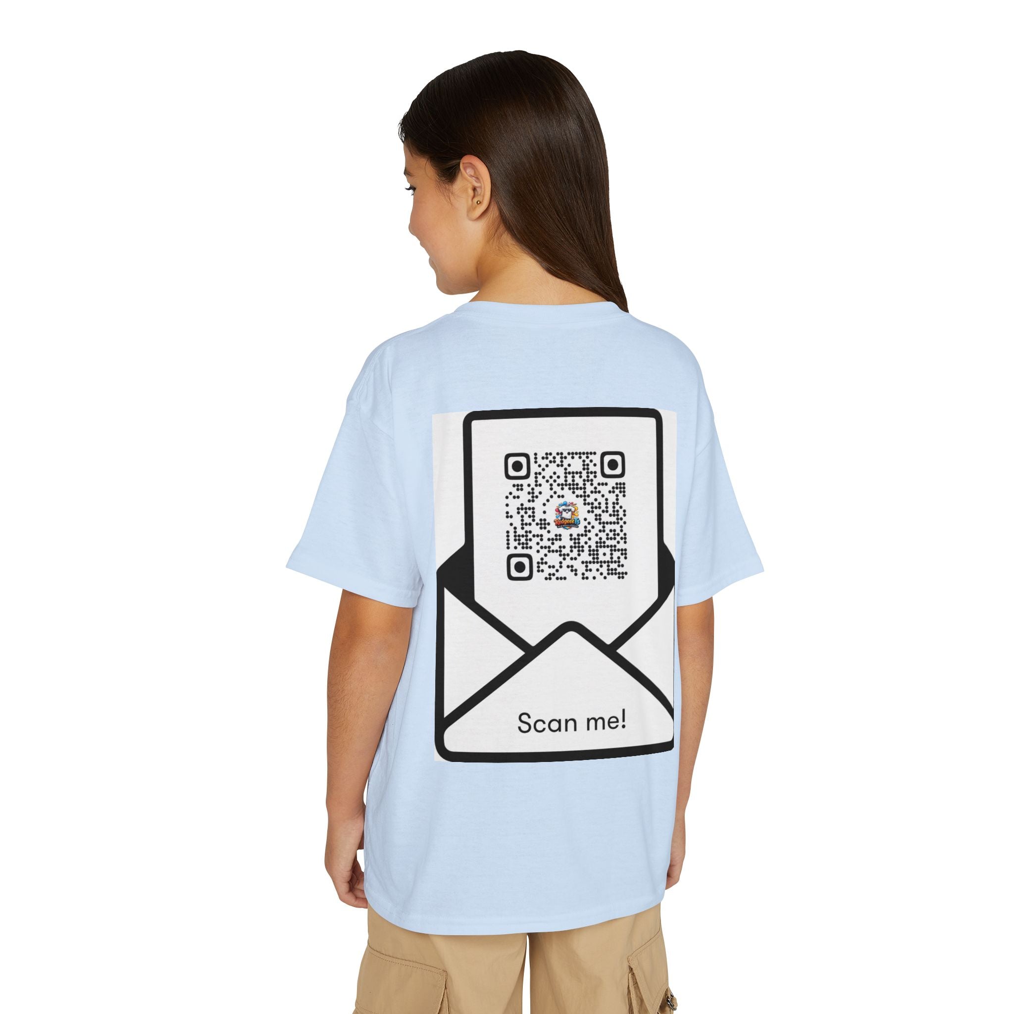 Youth T-Shirt — Fun Mascot Front with 'RedgeeeTs' Logo & Back QR Code 'Scan Me'