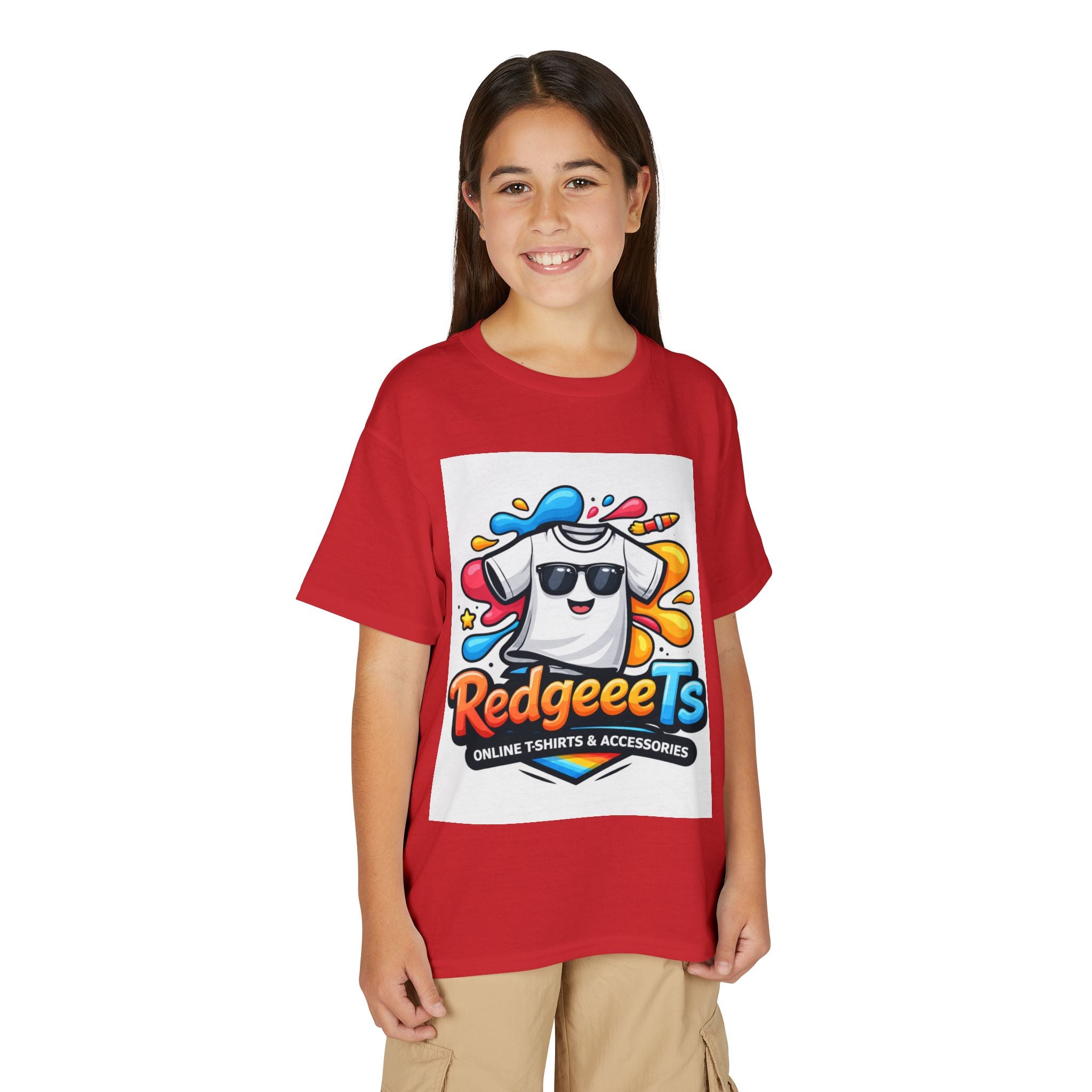 Youth T-Shirt — Fun Mascot Front with 'RedgeeeTs' Logo & Back QR Code 'Scan Me'