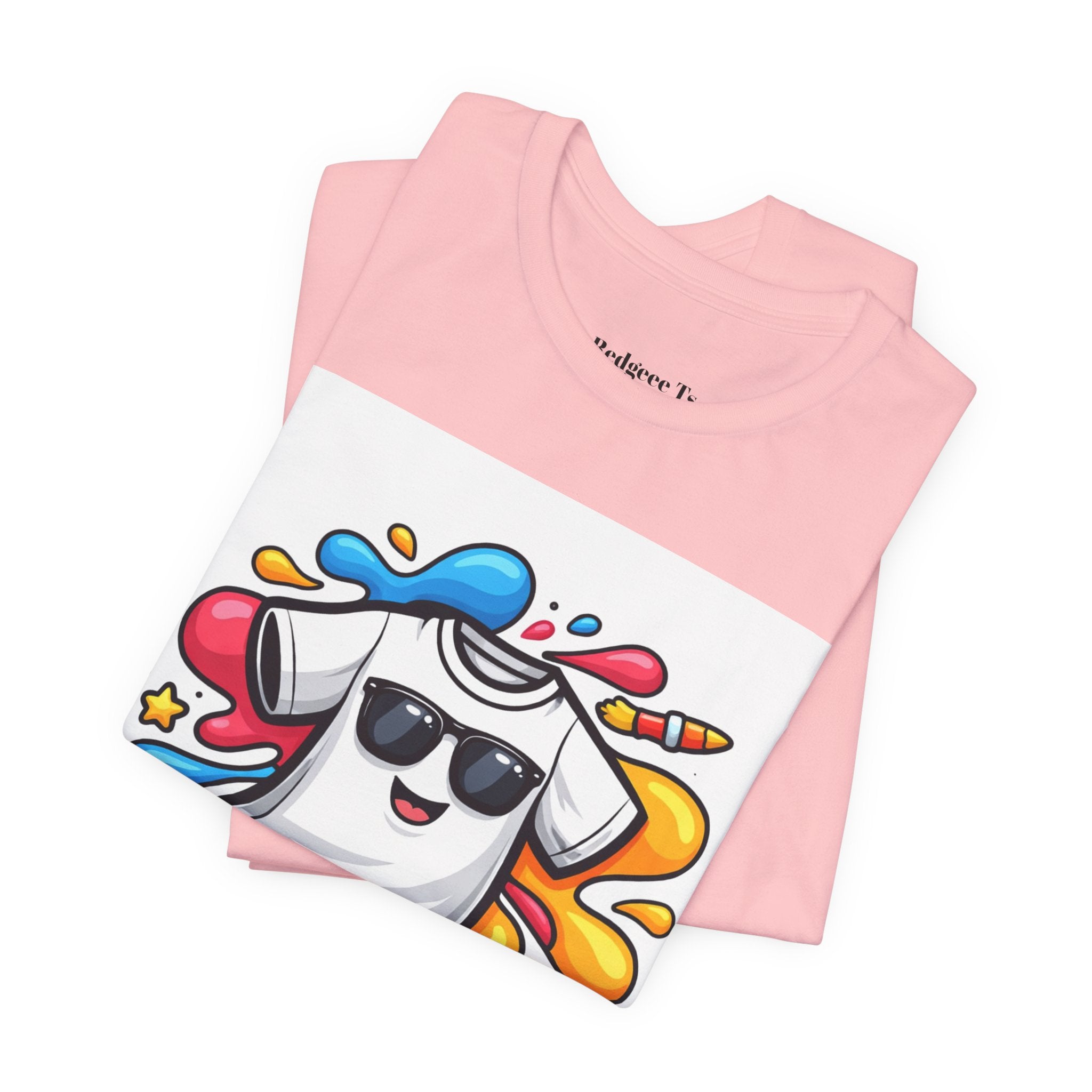 Graphic Tee — Colorful 'RedgeeeTs' Logo Front with QR Code 'Scan Me!' Back