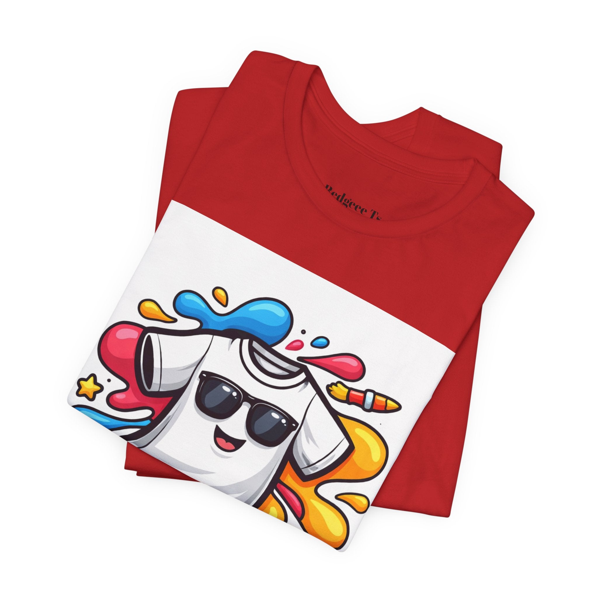 Graphic Tee — Colorful 'RedgeeeTs' Logo Front with QR Code 'Scan Me!' Back